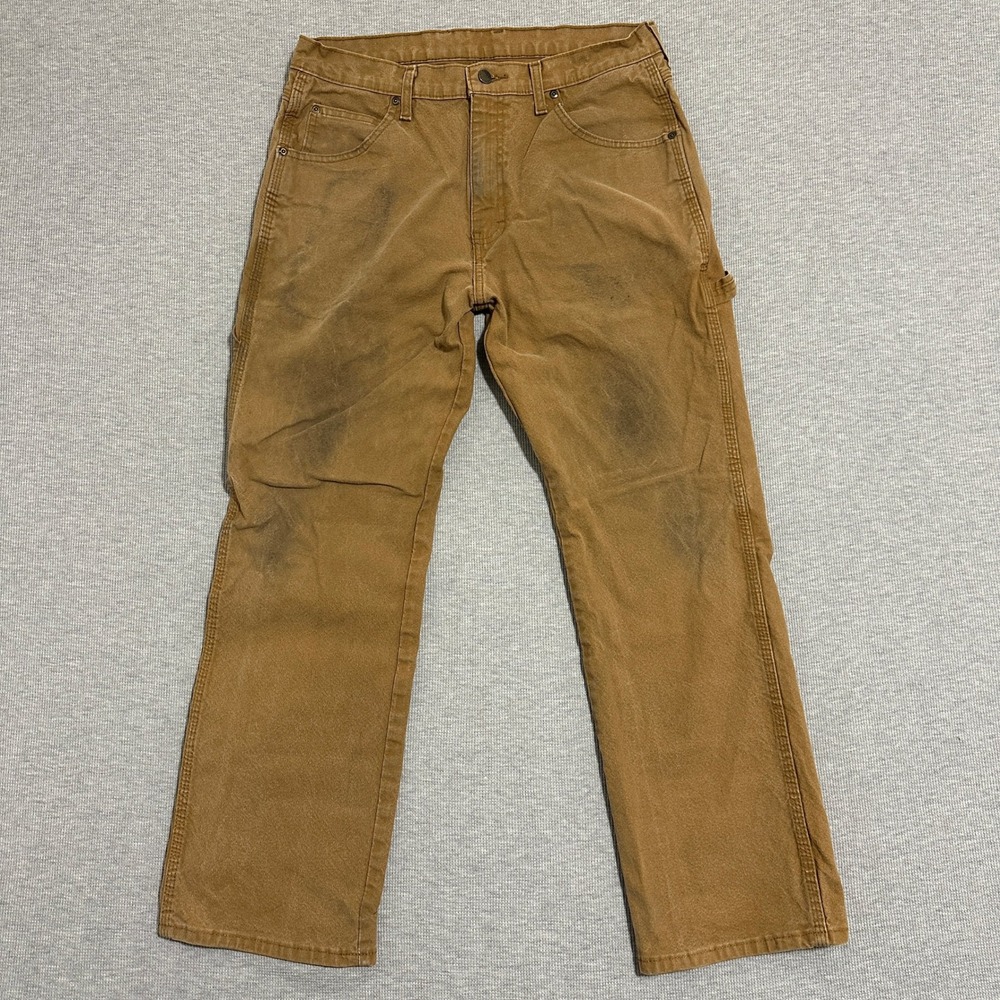 Dickies Mens Brown Cotton Duck Carpenter Work Pants EU1939RBD Distressed 36x29